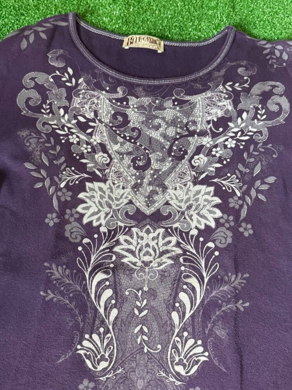 Vintage Blue Canyon Rhinestone Embellished Boho Long Sleeve T-Shirt Size L - Picture 5 of 14